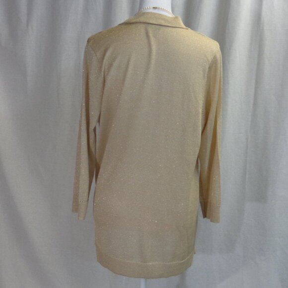 Chico's Size 1 U.S. Size Medium (8) Beige and Gold Button Front Cardigan - Picture 4 of 12